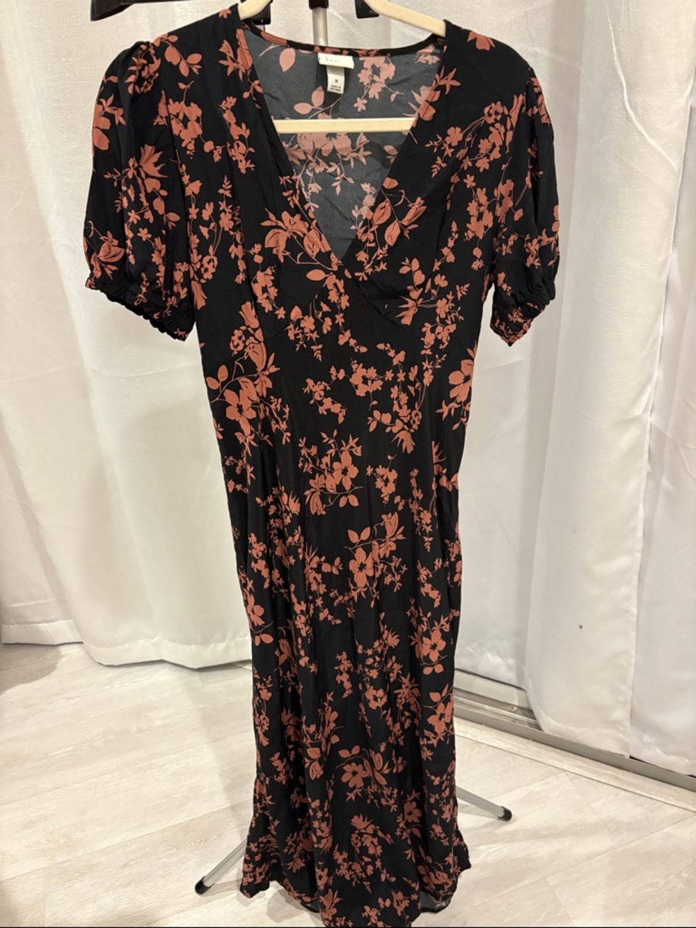 a new day Black Maxi Dress with Rust Floral Print